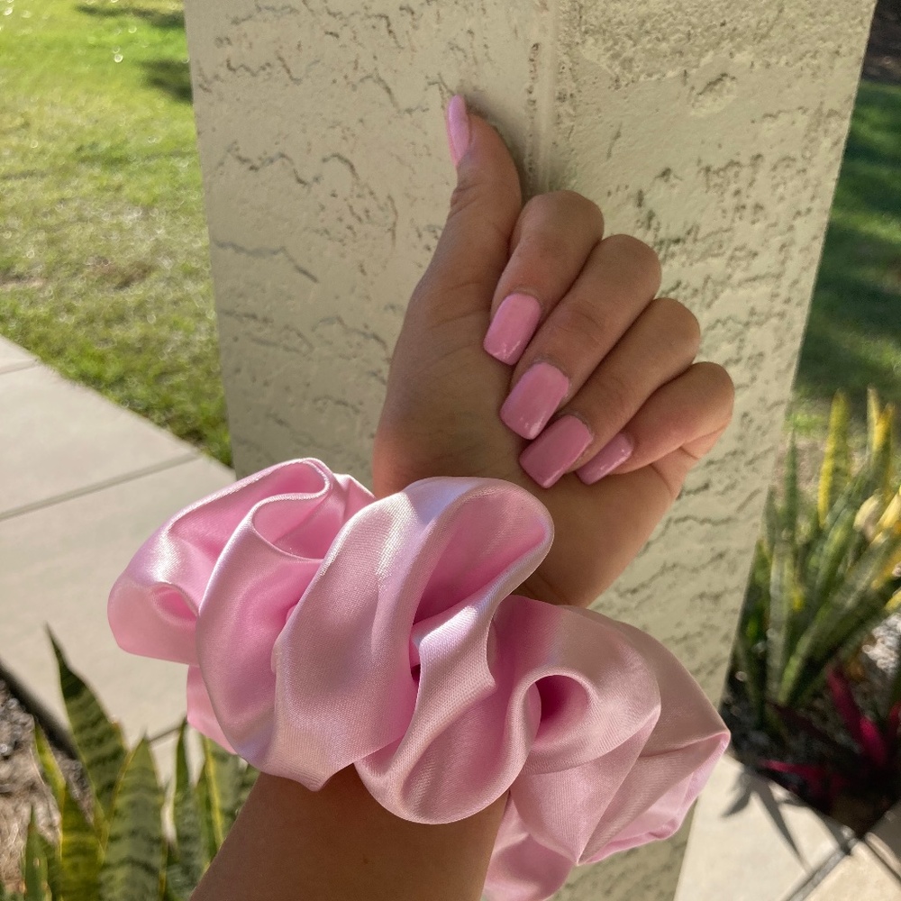 3 Handmade Satin Baby Pink Scrunchies